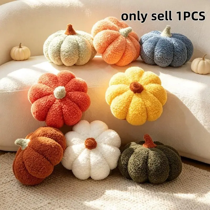 Fluffy Pumpkin Throw Pillows, Cute Halloween Home Decor, Soft Plush Pumpkin Cushion, Perfect for Seasonal Decoration, Cozy and Adorable