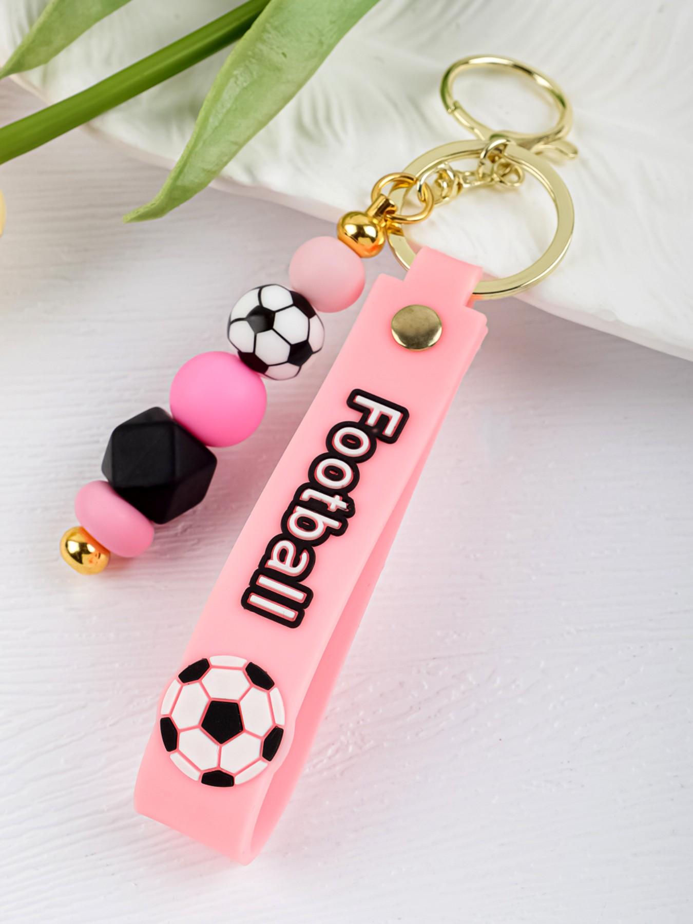 Trendy Soccer Beaded Keychain with Wrist Strap, Perfect Gift for Football Lovers, Silicone Beaded Keychain, Sports Style Soccer Bag Charm