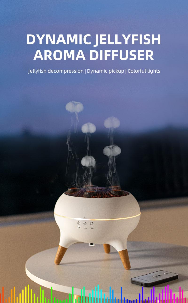 New dynamic multi-spray aromatherapy machine desktop flame humidifier household large fog colorful light remote control aroma diffuser Jellyfish Aroma jellyfish diffuser Multifunction