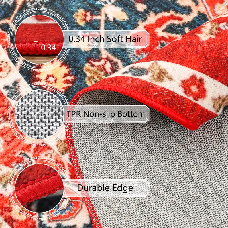 Lochas Boho Area Rug Vintage Tribal Carpet Anti-Slip Rug Washable Persian Carpet for Living Room Bedroom