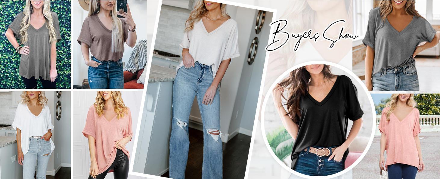 Women's V Neck Batwing Sleeve Tee, Casual Summer Plain Short Sleeve T-Shirt, Ladies Womenswear Clothes for Daily Wear