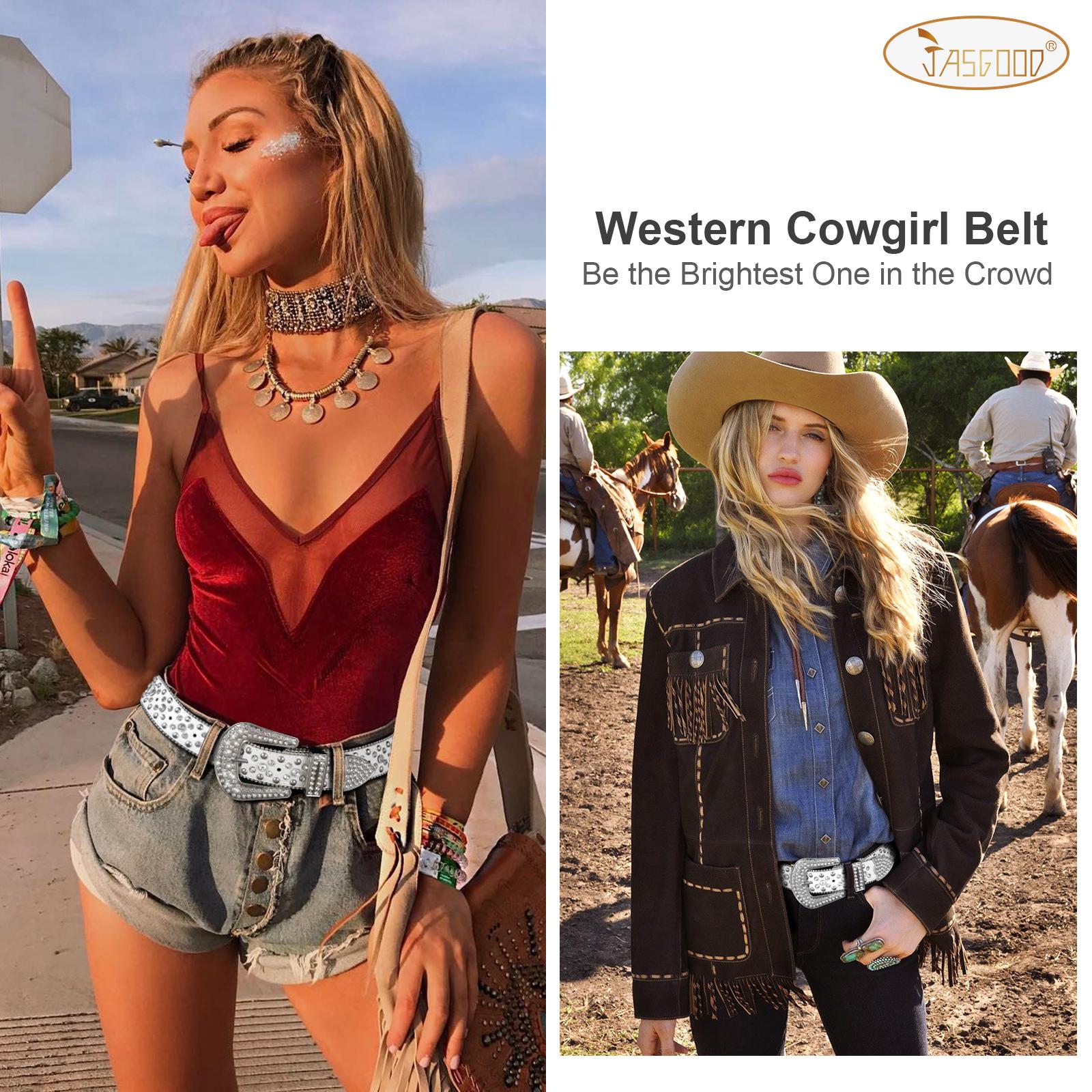 JASGOOD Women and Men Ladies Weatern Cowgirl Cowboy Bling Belt Rhinestone Belt for Jeans Pants Dress