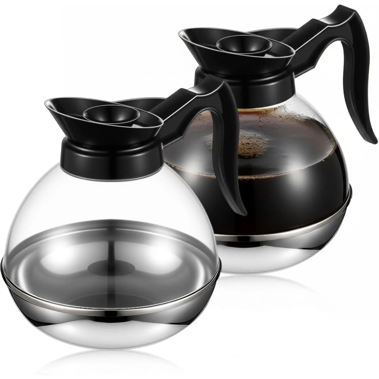 Plastic Coffee Decanter, 64oz Large Capacity Coffee Pot, 2 Pcs | Commercial Coffee Carafe, Dishwasher Safe, Stainless Steel Base with Comfortable Handle, Ideal for Home Office Coffee Shop