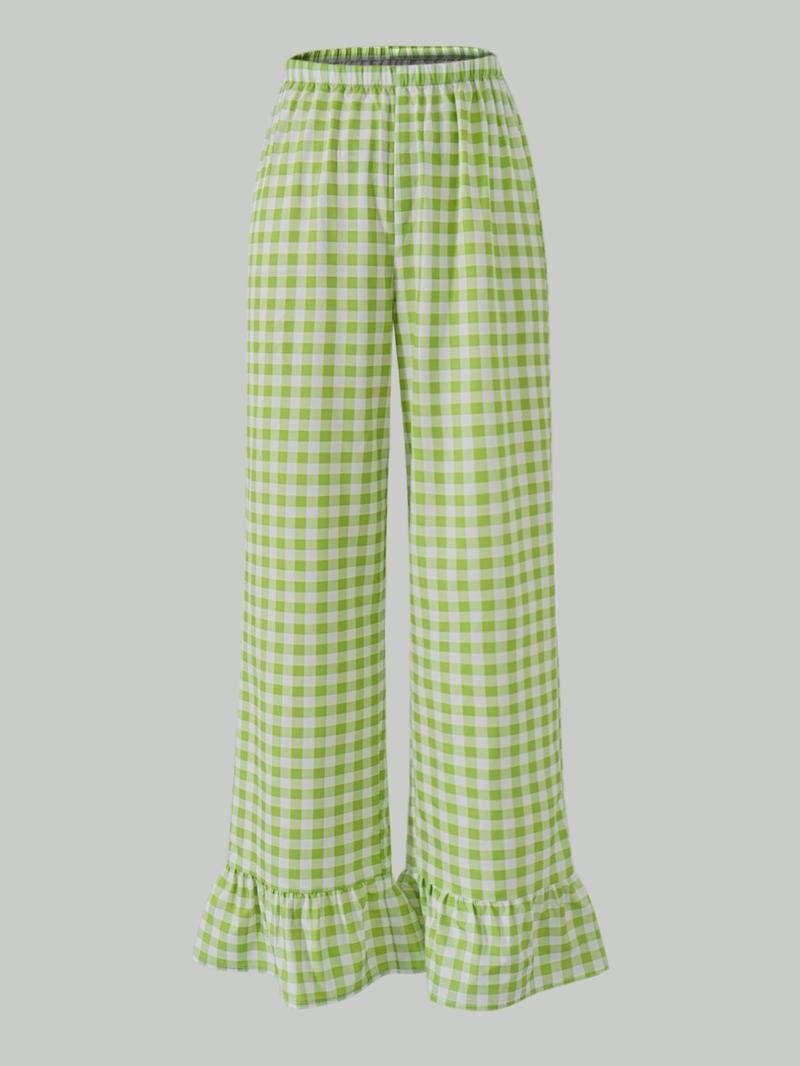 Women's Plaid Print Flare Leg Pants, Casual Loose Comfy Bell Bottom Trousers for Daily Wear, Ladies Bottoms for All Seasons, Boho Casual Trousers, Bohemian Trousers