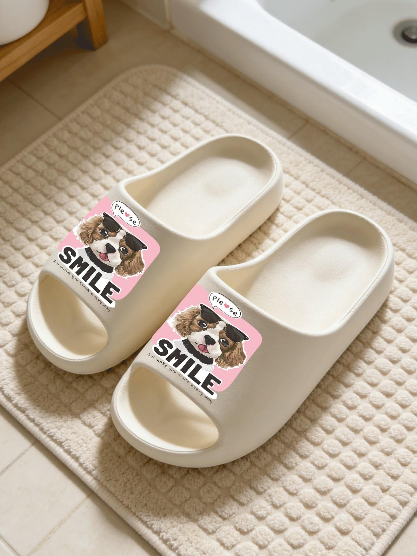"Smile" Sunglasses Cavalier King Charles Spaniel Thick-Soled Slippers, Cute Trendy Style Cloud Cushion Non-Slip Slides, Casual Indoor & Outdoor Couple Sandals