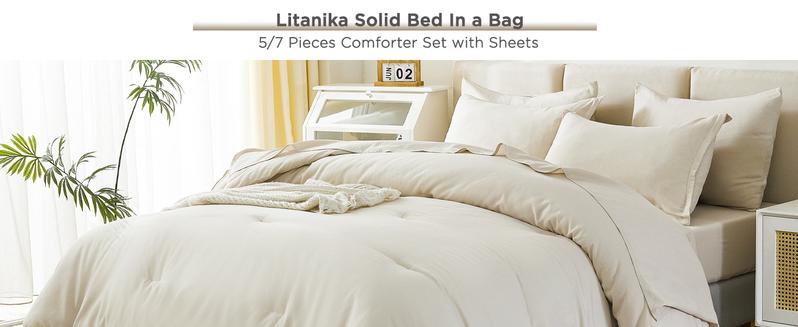 Litanika 7-Piece Comforter Set Ultra Soft Bedding with Sheets & Pillowcases All-Season Full Matching Set for Bedroom Makeover Hotel Style Bedding Flat Weave Solid Color Design