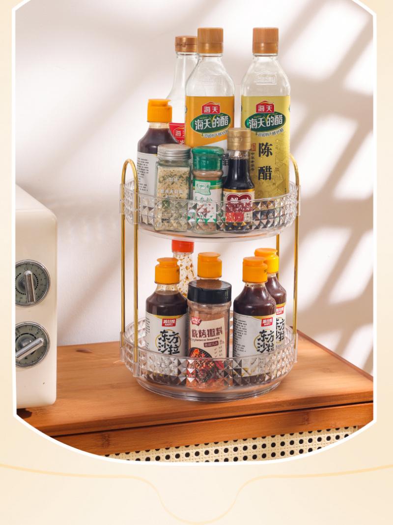 Transparent Diamond Texture Multi-Layer Rotating Storage Rack, Multi-Functional Organizer for Kitchen and Living Room, Home Storage Solution