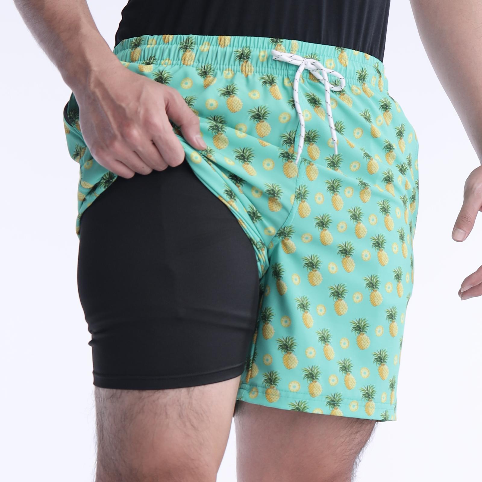 Mens Swim Trunks with Compression Liner Quick Dry Board Shorts Beach Sports Short Swimming Bathing Suits