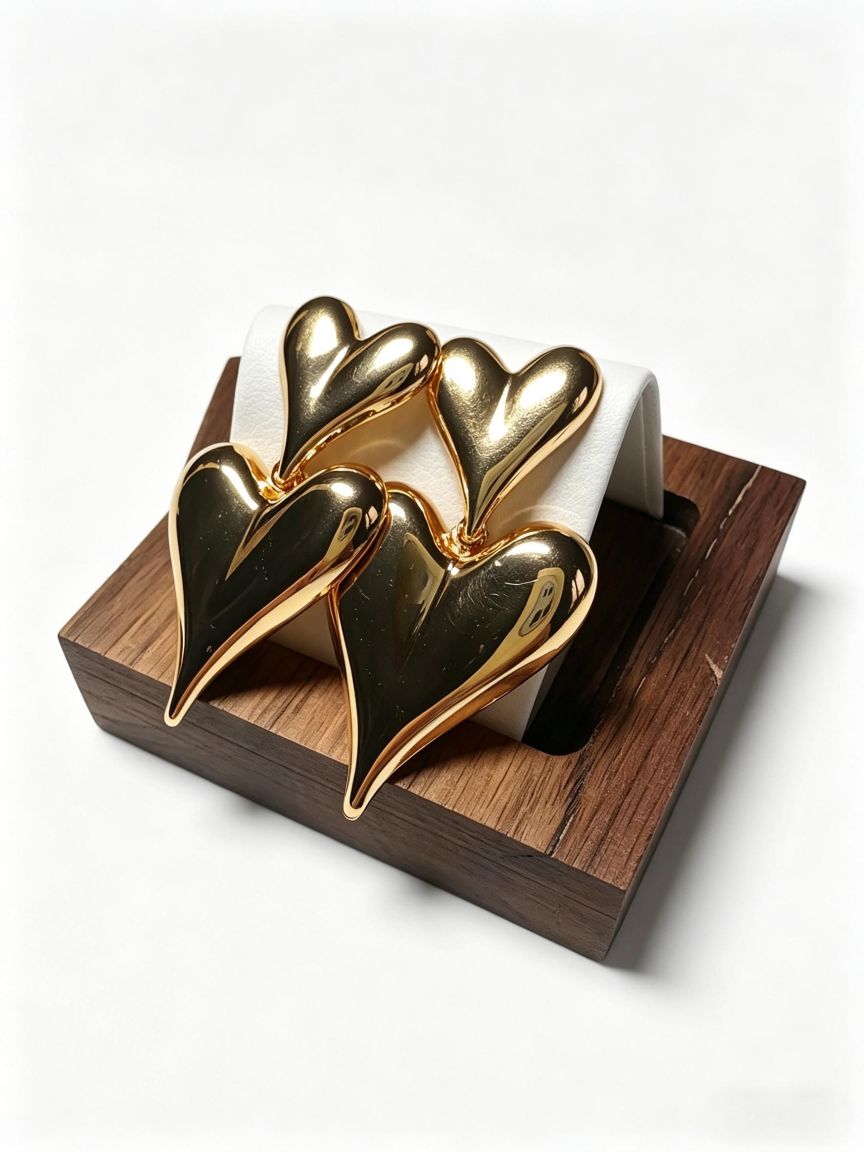 2 Pairs Luxury Gold Earrings Set • Sweet Cool Vintage Floral & Smooth Double Heart • Spring & Party Premium Jewelry • Versatile Lightweight Trendy Earrings • Gift for Girlfriend Bestie & Mother's Day