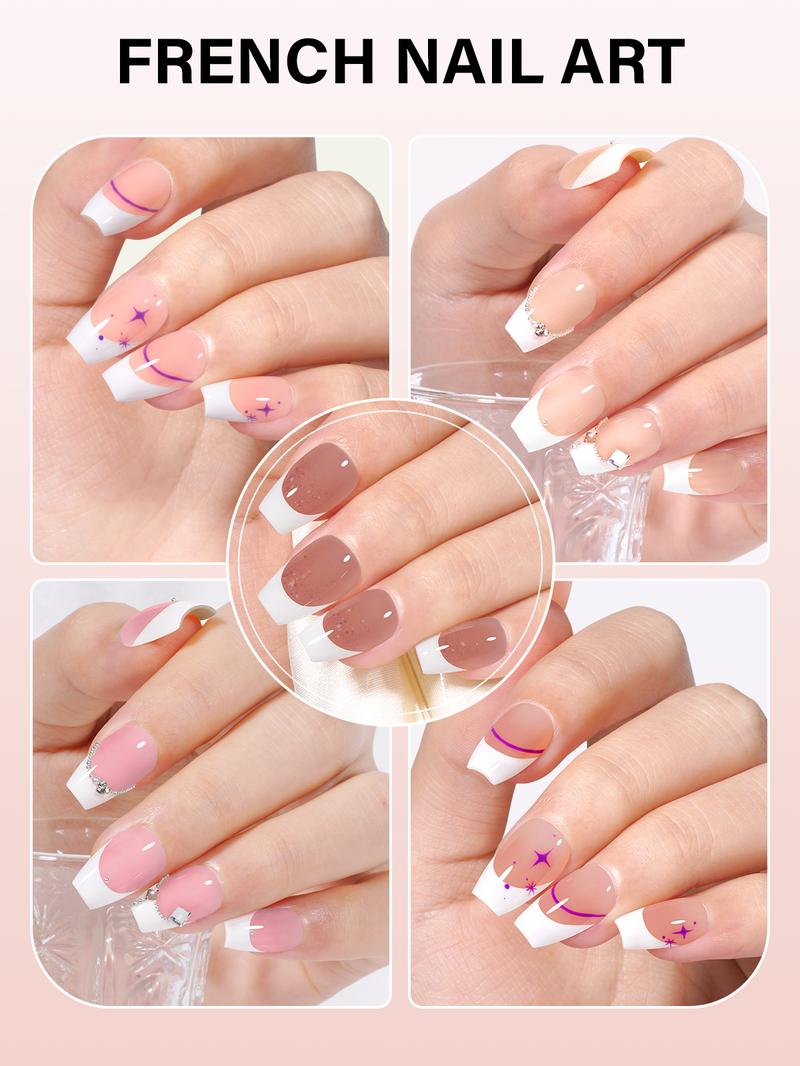 Aillsa Extra Short Coffin French Tip Press on Nails - 180pcs Classic Nude/White Full Cover Soft Gel Nail Tips Natural False Nails 15 sizes Easy to Wear Soak Off Acrylic press Nails Extensions Reusable & Comfortable Fit DIY at home press-on nail set