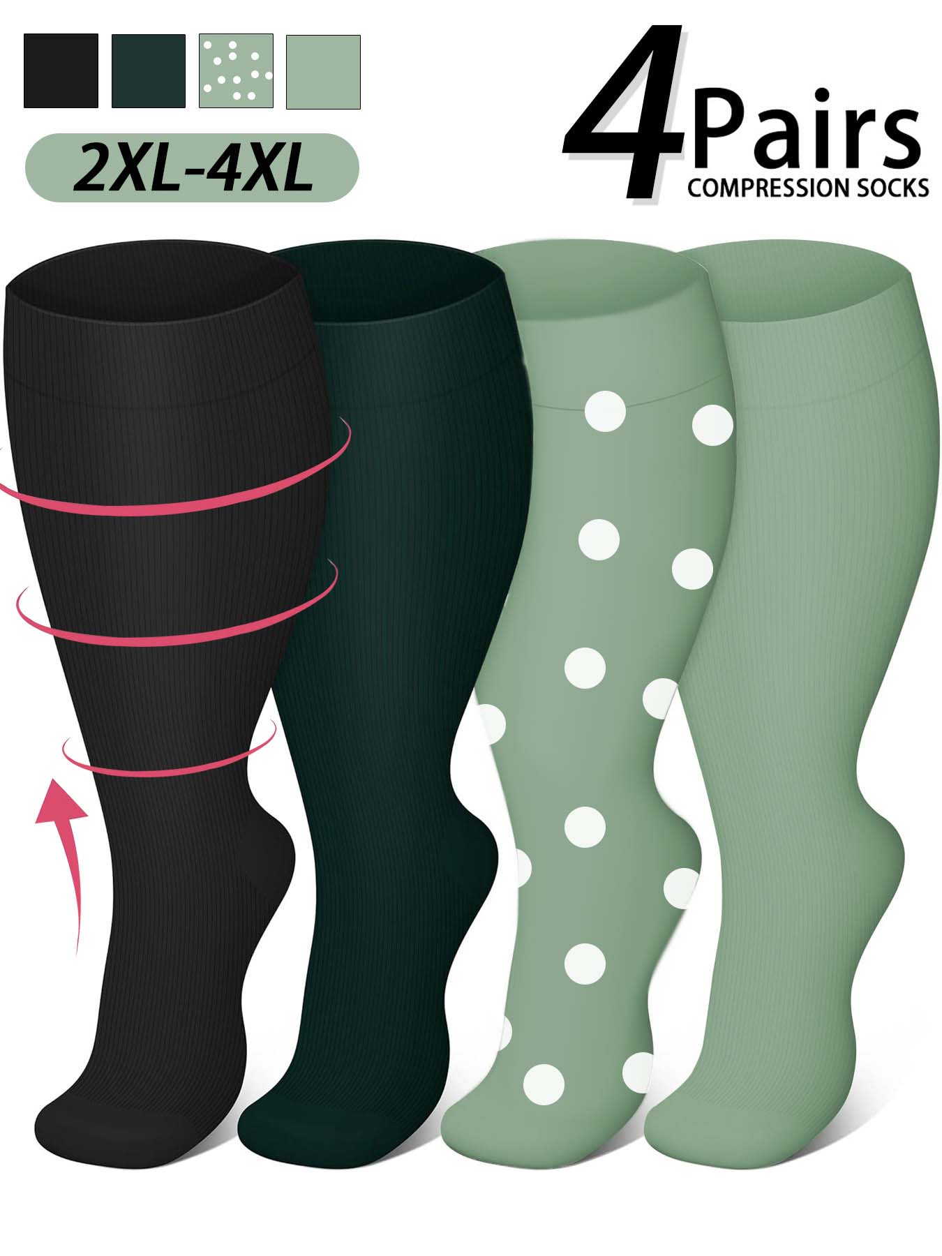 Women's Plus Size Compression Socks, Sports Running Socks for Circulation, Nurses, Pregnant Women, Sports Socks for Women, Compression Athletic Socks