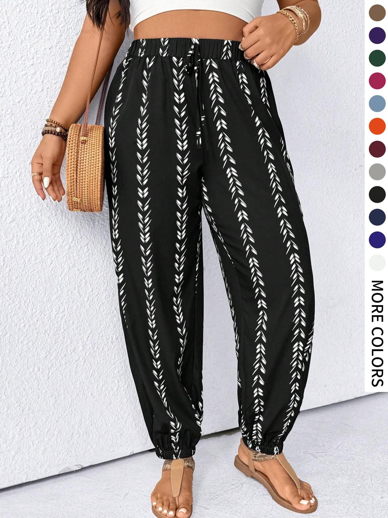 Plus Size Striped Lightweight Pants, Casual Loose Trousers for Daily Wear, Women's Summer Bottoms Plus Size Striped Lightweight Pants, Casual Loose Trousers for Daily Wear, Women's Summer Bottoms