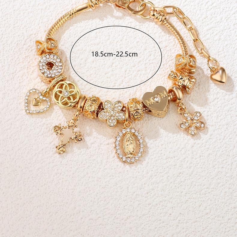 Heart Cherry Blossom Pendant Bracelet, Fashion Bracelet, Glow-In-The-Dark Cross Bracelet, Mom Angel Cross Faith Jewelry