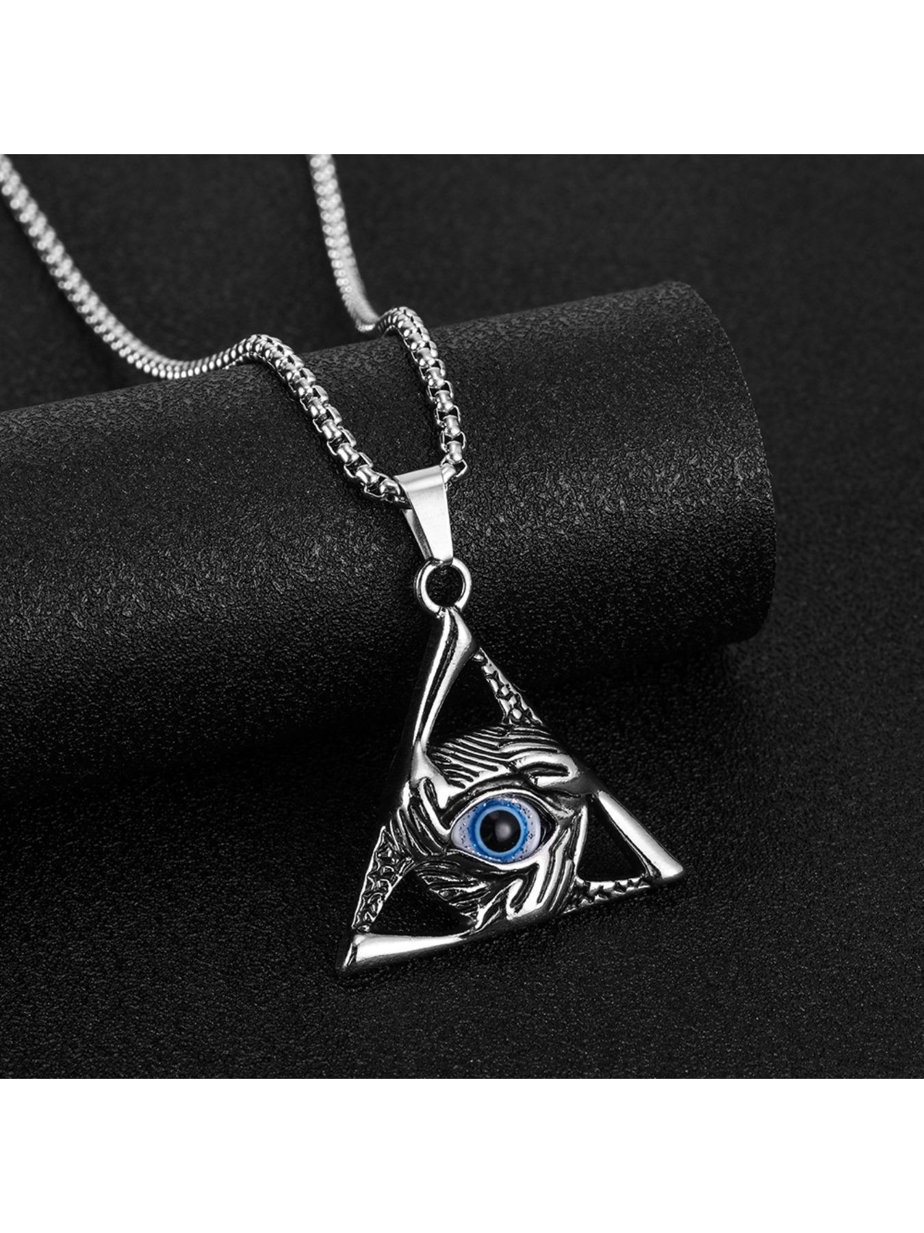 Vintage Triangular Evil Eye Pendant Necklace - Gothic Stainless Steel Chain for Men/Women