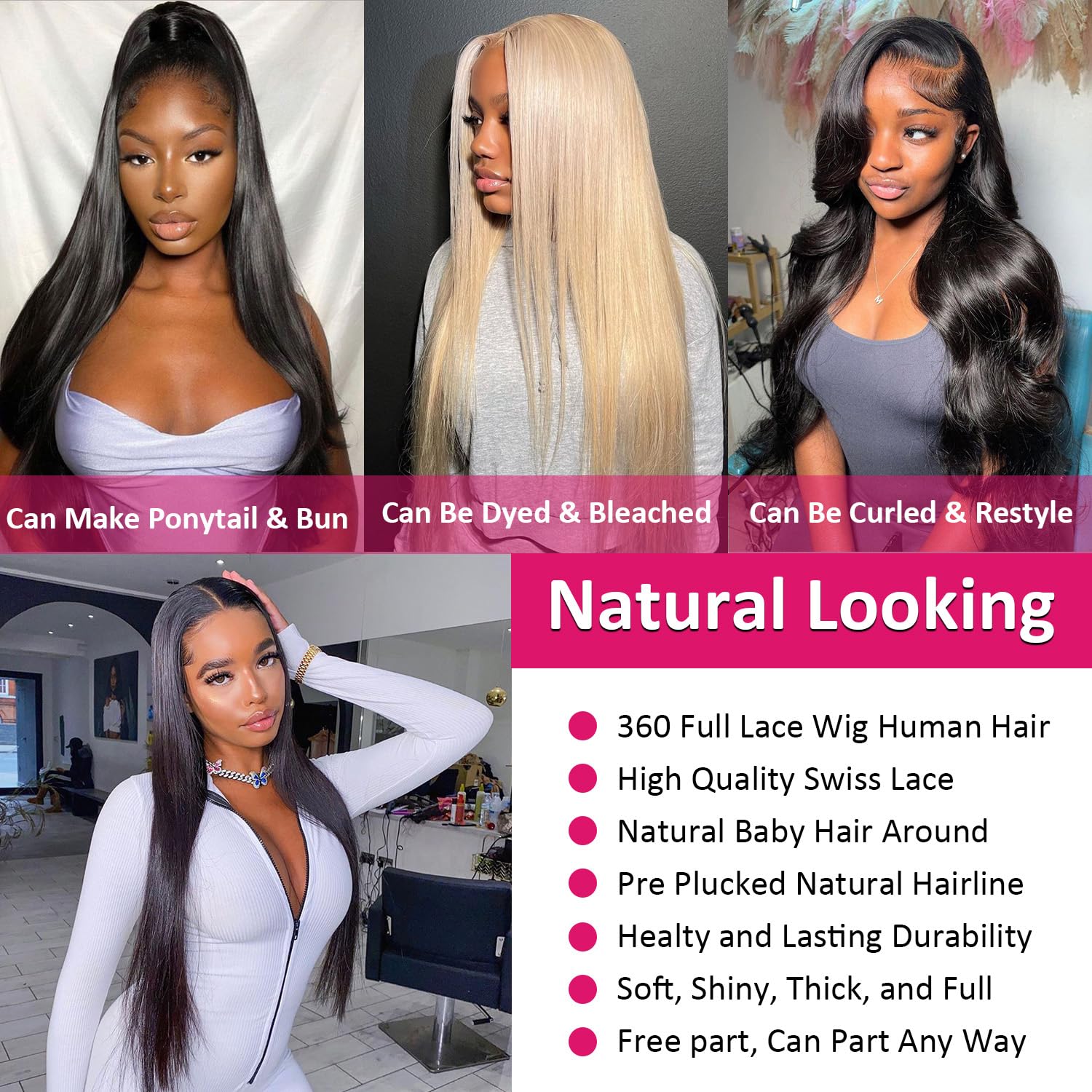 360 Lace Frontal Wigs Human Hair Bone Straight Lace Front Wigs For Women Brazilian Lace Front Wig Pre Plucked 180% Density