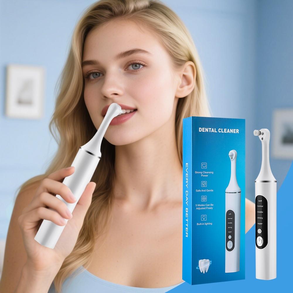 Electric Tooth Polishing Device, Home Teeth Cleaning Set with 6 Brush Heads LED Light , 5 Modes, USB Charging, Oral Care Tool