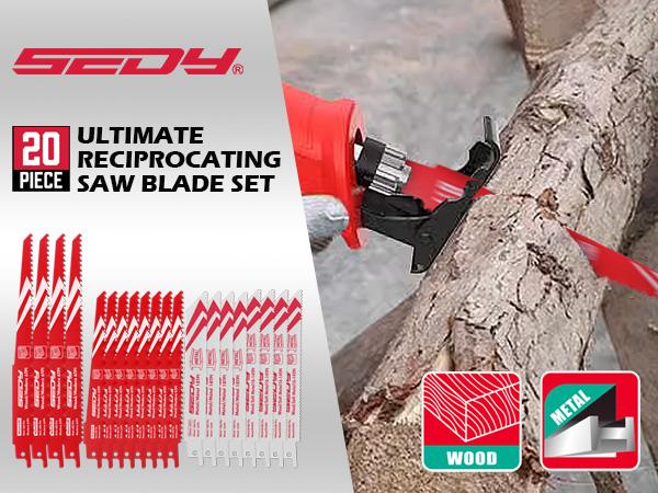 20-Piece Ultimate Reciprocating Saw Blade Set, Premium 6 & 8 Inch Wood and Metal Cutting Blades with Storage Box for Pruning, Wood, and Metal Cutting Tools
