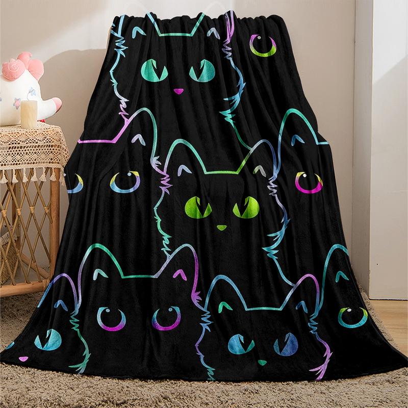 Room Decor Cat Pattern Flannel Blanket with Storage Bag, Soft Warm Napping Throw Blanket , Cozy Bedding for Office, Rest Blanket for Air-conditioned Room, Gift for Friend, Bedroom Accessories, Travel Essentials, Cartoon Pattern Blanket
