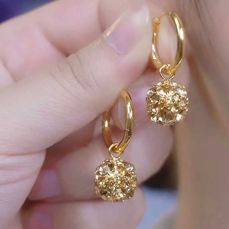 Maillard Brown Rhinestone Ball Ear Cuff - 2025 Light Luxury Premium-Feel Earrings, Ball Shape, Niche Design, Versatile Fashion Costume Jewelry, DL260804H05