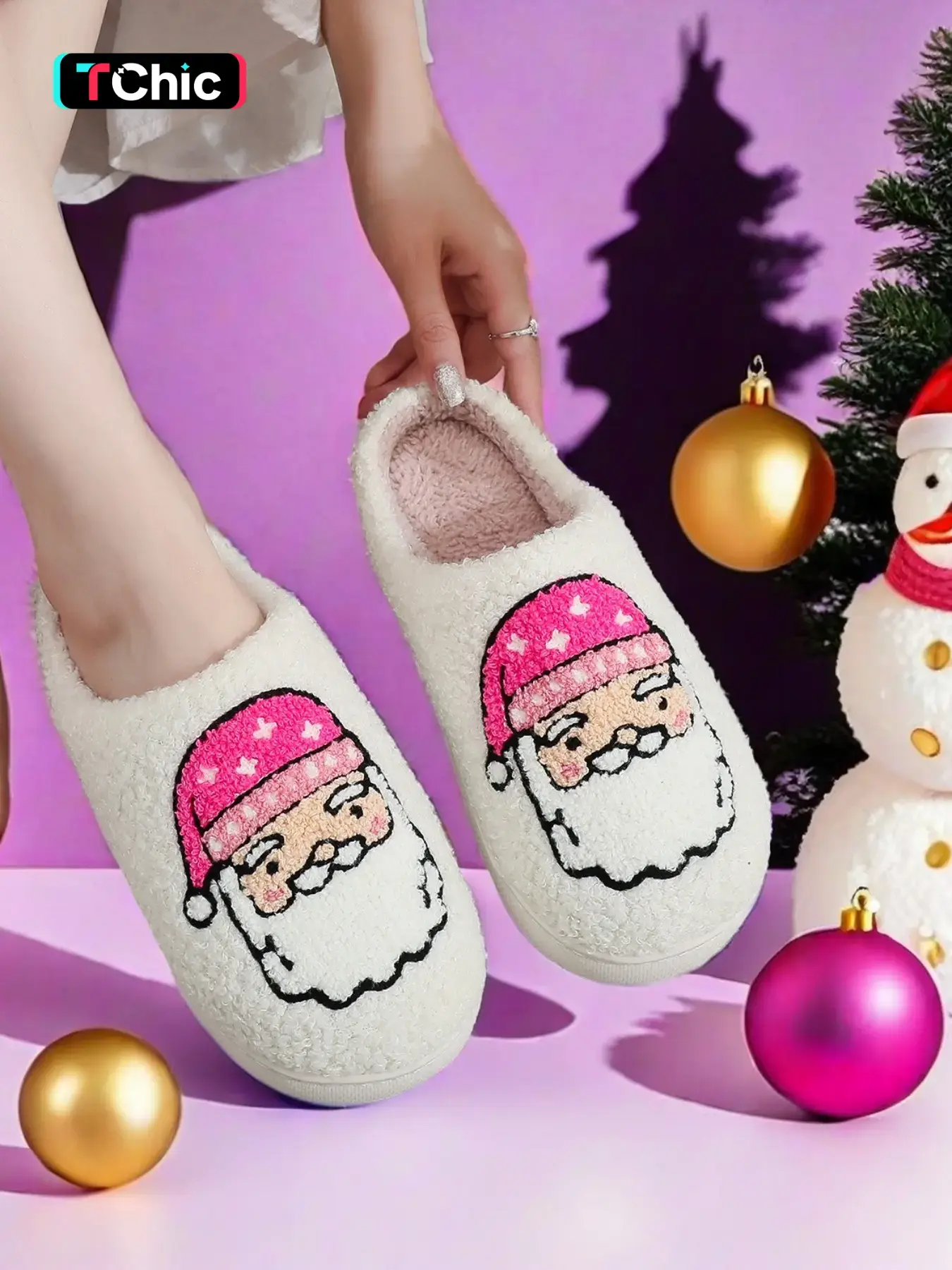 Women's Cute Cartoon Santa Claus Design Plush Slippers, Casual Soft Comfortable Home Slippers, Affordable Slippers, Warm Slippers for Indoor & Outdoor Use for All Seasons