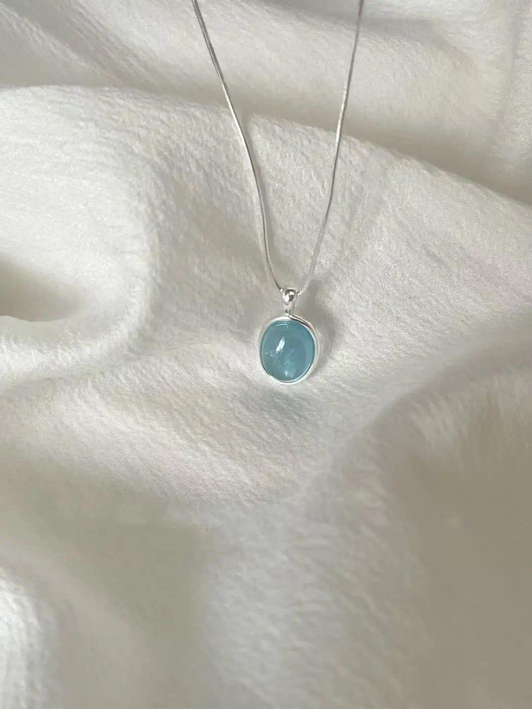 925 Sterling Silver Necklace with Moonstone and Natural Aquamarine Pendant, Necklace, Clavicle Chain, Women's Jewelry