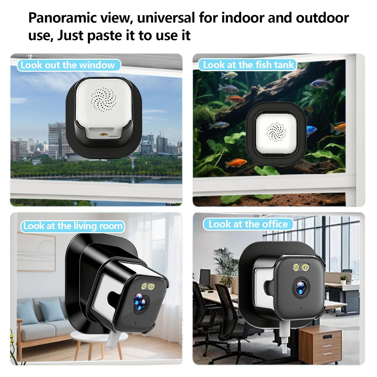 WiFi Window Camera Dual Stand, Adjustable Angle, No Screws, Self-Adhesive, Night Vision, Home Security Monitoring, Elderly, Kids, Pets