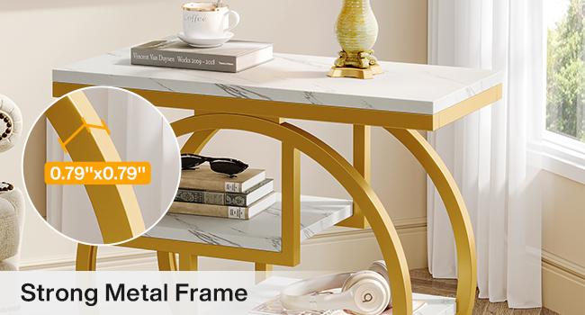 LITTLE TREE End Table for Living Room, Modern Faux Marble Narrow Side Table with Storage Shelves, 4-Tier Bedside Table for Bedroom, Small Sofa Side Table with Geometric Metal Frame circle base