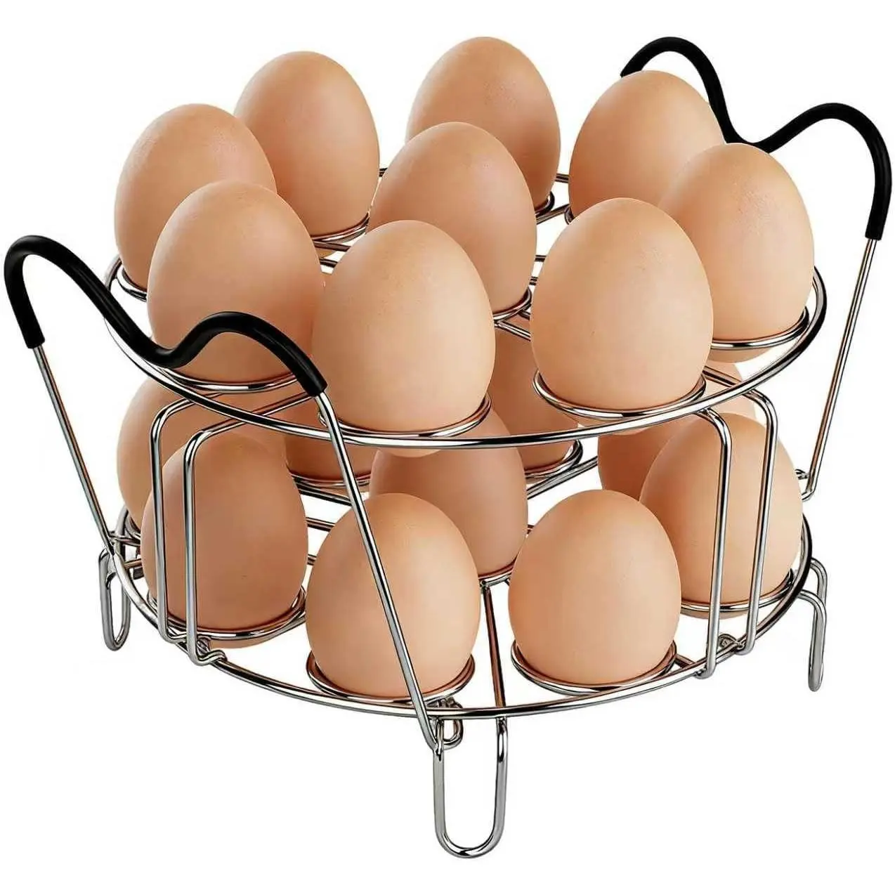 Stackable Egg Steamer Rack Compatible with Instant Pot 6qt & 8qt - 304 Stainless Steel Trivet with Heat-Resistant Handles, Holds 18 Eggs for Pressure Cooker & Pot, Multi-functional Cooling Rack