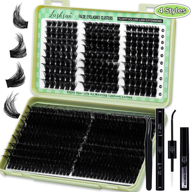 540PCS D Curl 4 styles 10-18mm/14-22mm Mixed Length Volume & 3D Effect Individual Lashes Kit Soft And Comfortable False Eyelashes Long-Lasting Lashes Kit With Lash Bond&Seal Lash Remover And Tweezers, Perfect for Beginners&Proficient, DIY at Home Easily
