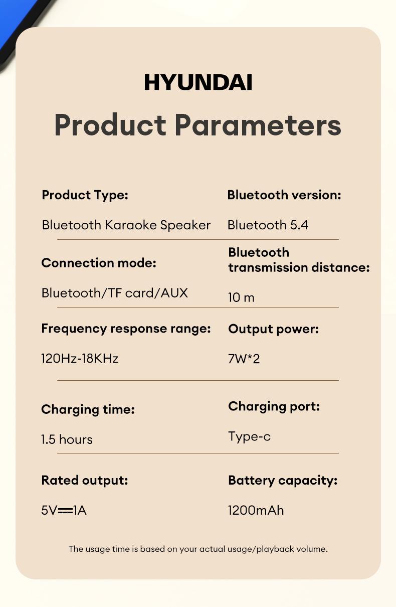 HYUNDAI S13 Portable Wireless Karaoke Bluetooth Speaker With Microphone HIFI Stereo Sound Subwoofers, KTV Speaker Subwoofer With Lighting Effect