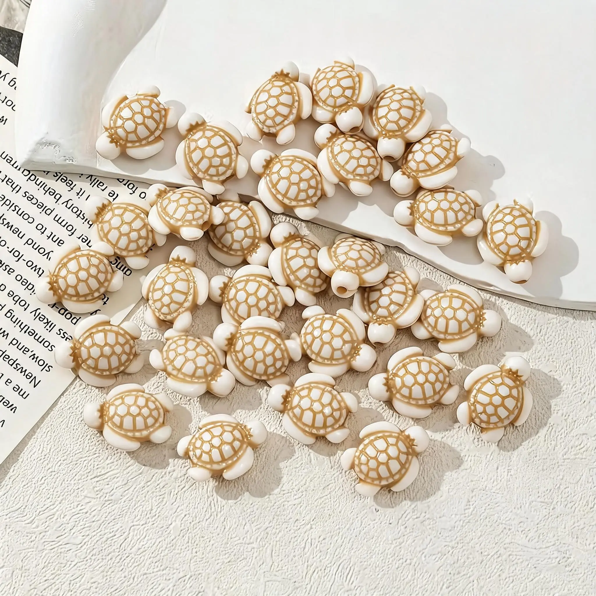 50pcs Vintage Turtle Beads DIY Fashion Jewelry Accessories, Tan Small Turtle Decorative Beads, Craft Supplies for Jewelry Making, Beads For Crafts