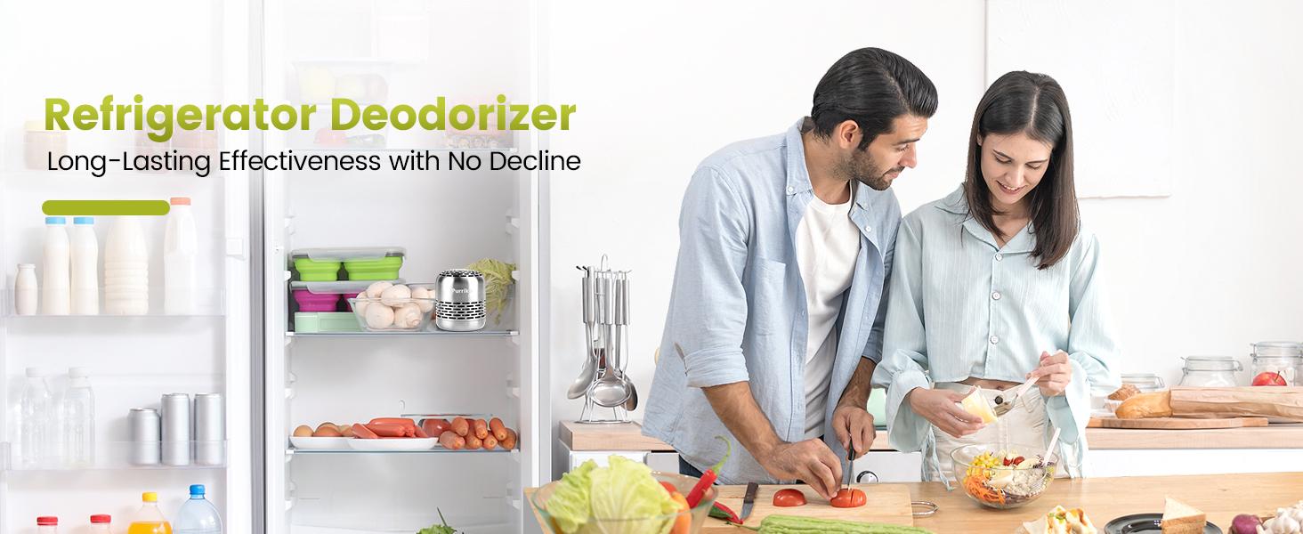 Stainless Steel Refrigerator Deodorizer - Activated Carbon Odor Eliminator, 10-Year Long-Lasting, Compact Shape, Health Conscious, More Effective Than Baking Soda Bamboo Bags, Gas-Decomposing Home Organizer Accessory
