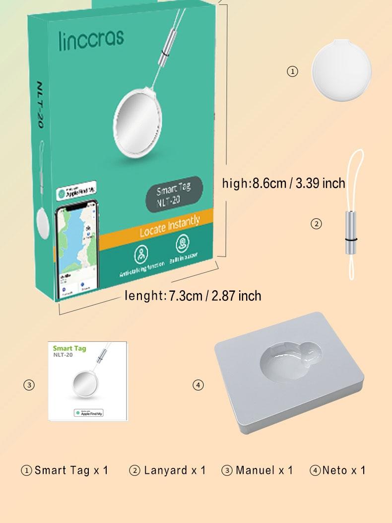 Smart tag air tracker, anti-loss smart location finder. Suitable for iOS systems to locate central devices and products. Useful for luggage, wallets, keys, privacy protection, and holiday gifts.
