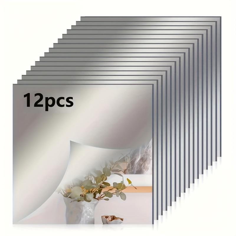 12-Pack 20×20cm Acrylic Mirror Tiles, thick frameless self-adhesive design. Easy to install vertically or horizontally, lightweight and durable. Perfect for living room, bathroom, shower, dressing room and bedroom, modern stylish wall decor.