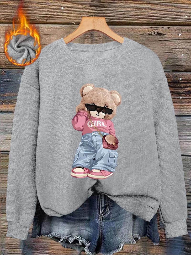 [Autumn and Winter] Women's casual and fashionable round neck faux sweater top, animal pattern, bear print comfortable round neck faux sweater top, suitable for autumn and winter season