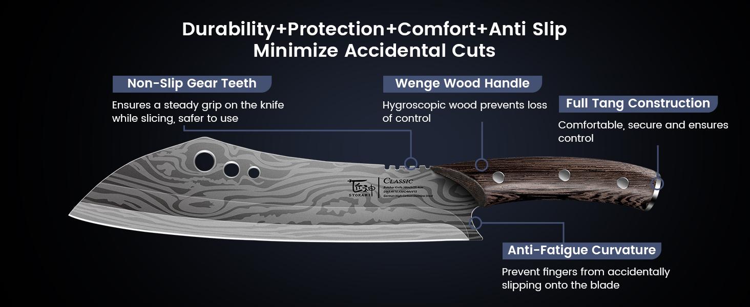 【TikTokShopSpringGlowUp】 SYOKAMI Butcher Knife, 10 Inch Meat Cleaver Chef Knife with Herb Stripper, Japanese Style High Carbon Steel Kitchen Knife for Chopping & Slicing, Damascus Pattern Full Tang Wood Handle, Christmas Mother's Day Gift 【TikTokShopSpringGlowUp】 SYOKAMI Butcher Knife, 10 Inch Meat Cleaver Chef Knife with Herb Stripper, Japanese Style High Carbon Steel Kitchen Knife for Chopping & Slicing, Damascus Pattern Full Tang Wood Handle, Christmas Mother's Day Gift