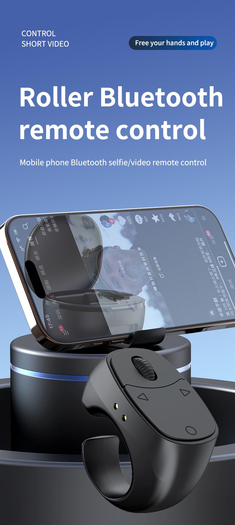 Mouse Ring Bluetooth Remote Control with Phone Stand, E-book Page Turner, Bluetooth Selfie & Video Recording Remote, Music Control, Compatible with iPhone, iPad, Android, Smartphones.