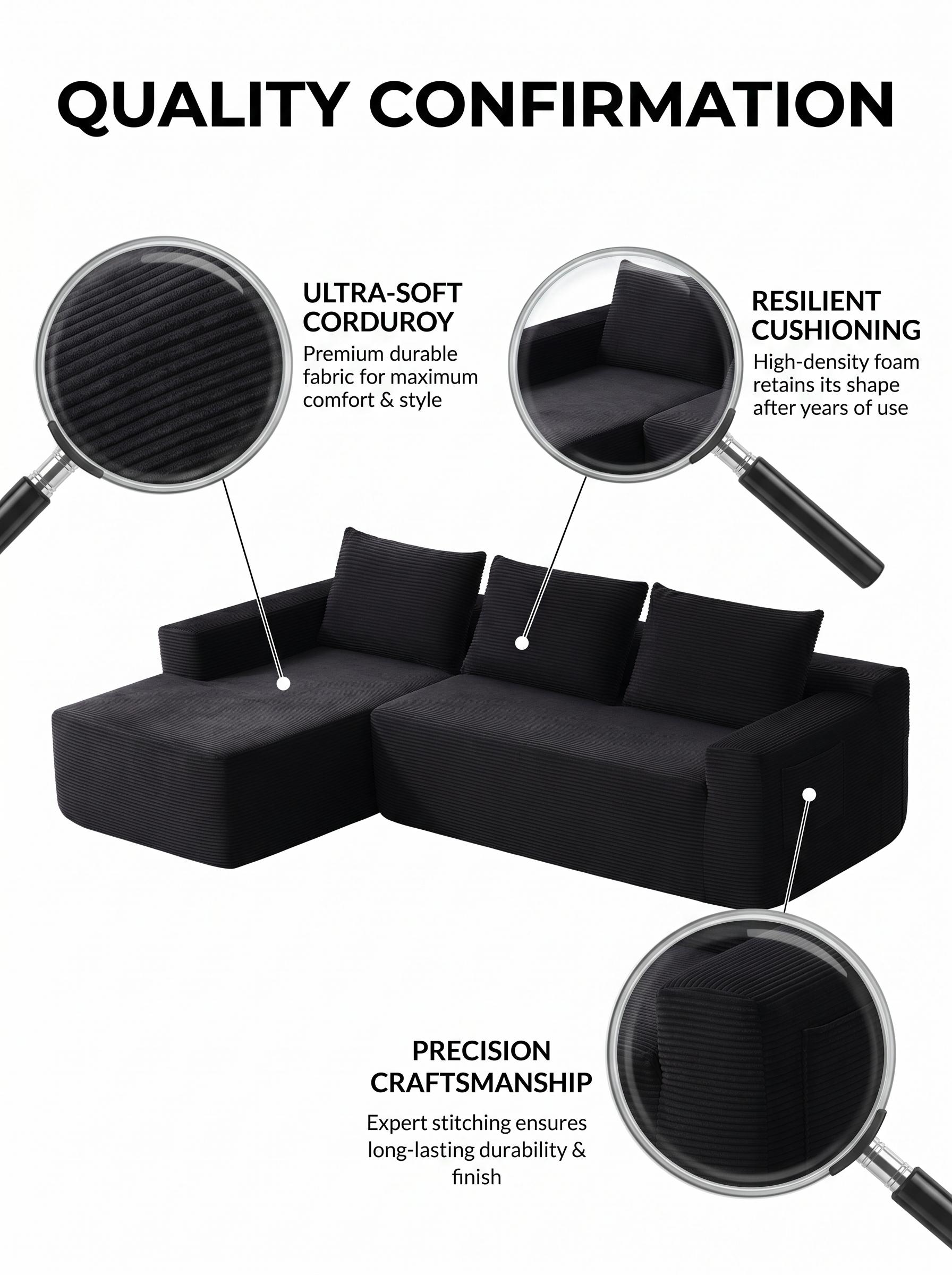 Modern L-Shaped Armless Modular Sectional Couch,Living Room Cloud Sofa with Recliner,Ergonomic Support,Convenient Storage,Premium Corduroy Fabric,Spring-Foam Hybrid Filling,Easy Installation,Boneless Design,Outdoor Leather Ottoman furniture couch bean bag