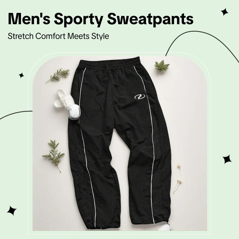 Men's Casual Sports Pants, Loose Fit, Elastic Cuff, Fashion Print, Lightweight Fabric, Perfect for Daily Wear, Sports Bottoms