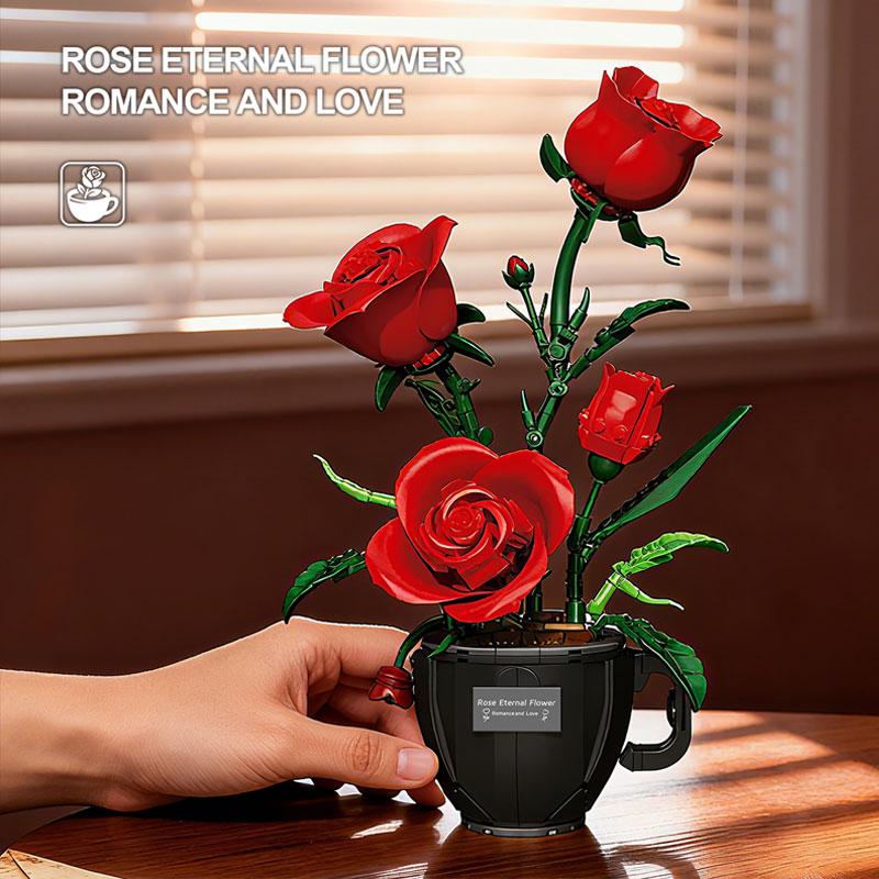 450-piece Coffee Cup Rose Building Block Set, Flower Bricks, Exquisite Rose Flower Pot, Creative Coffee Cup Design, Durable and Innovative Ideal Gift for Christmas, Halloween, and Valentine's Day, Perfect for Home Decor and Floral Arrangements
