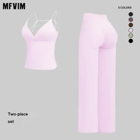 MFVIM Women’s 2-Piece Yoga Set - Dual Shoulder Straps, Premium Colorblock Fleece Sportswear, Workout Tops, Pants, 22% Spandex Women’s Matching Sets for Running, Gym