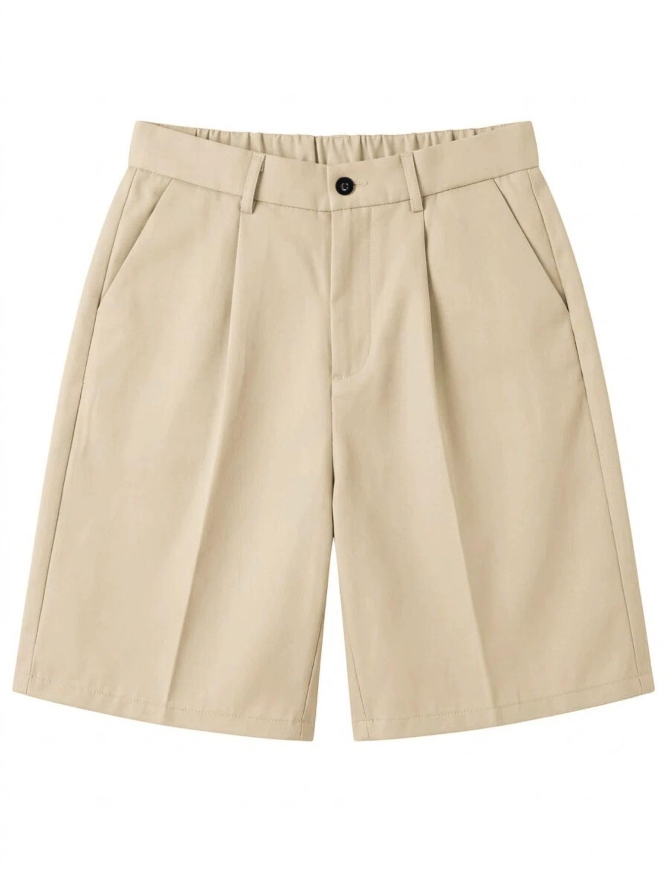 Men's Five-Quarter Suit Shorts, Formal Five-Quarter Pants, Lightweight Flowy Business Casual Knee-Length Trousers, Summer Workwear, Street Style, Menswear