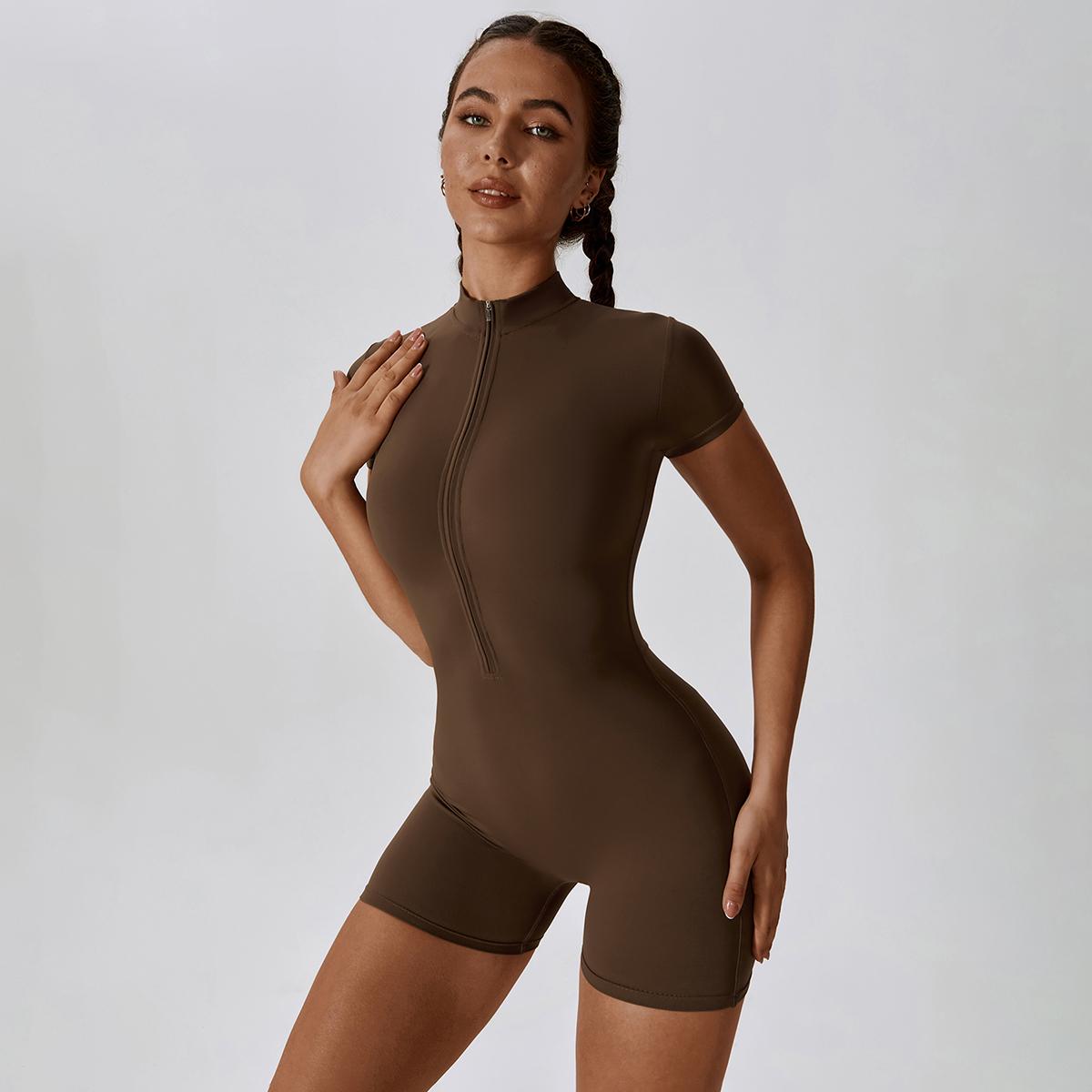 MASKERT Women's Yoga Jumpsuit Short Sleeved Quick-Drying High-Stretch Minimalistic Activewear Workout Apparel