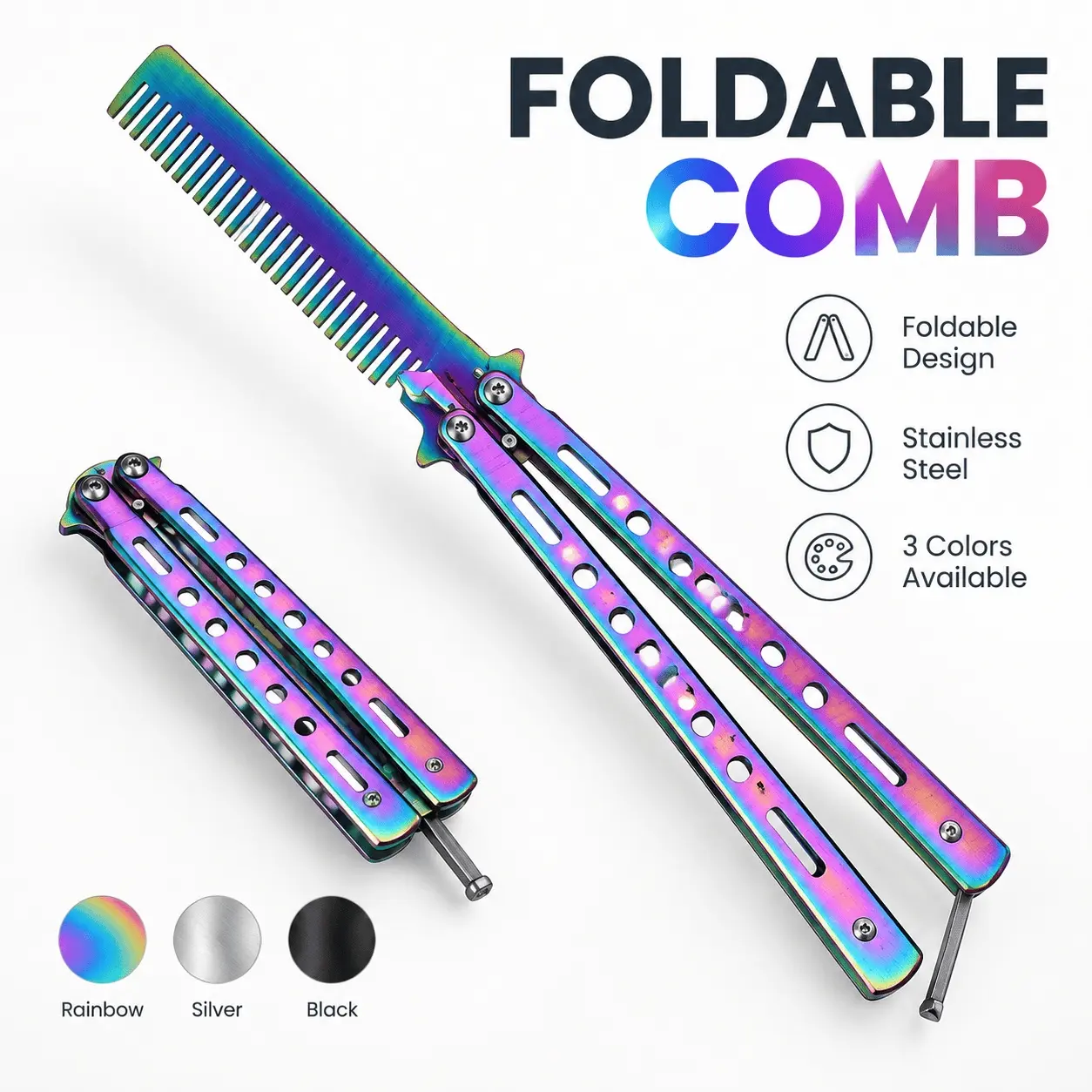 Set of 2 Portable Hair Comb, Hair Styling Combs, Designed for Grooming Hair, Stainless Steel, Home Grooming, 22cm