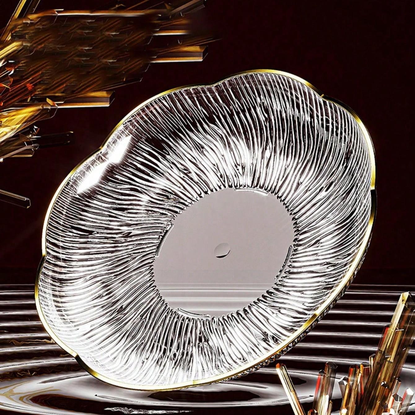 10pcs Plastic Plates with Golden Edges, Easy to Clean Reusable Dessert Snack Fruit Bread Hot Dog Steak Plates