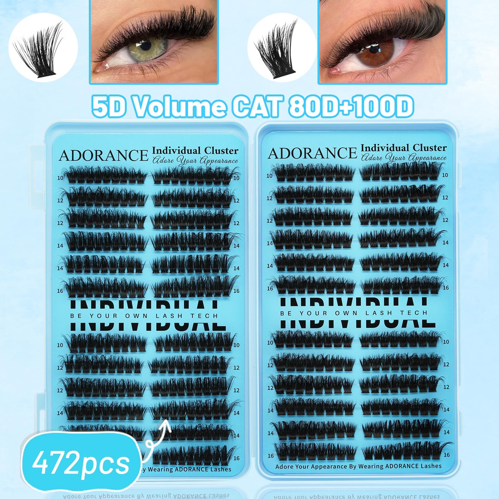 ADORANCE Lash Clusters Mixed Length, 408/359/472 PCS D Curl Volume Individual Lashes, Fluffy Wispy Cluster Eyelash Extensions for DIY Application