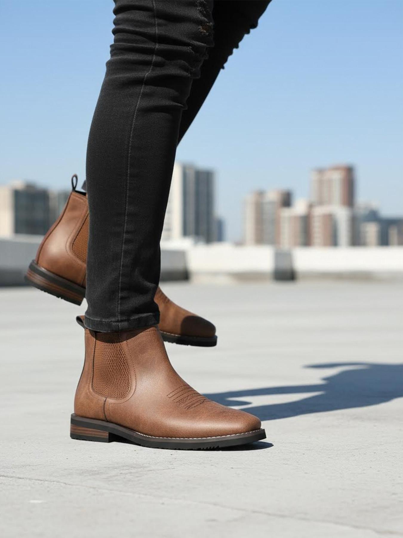 Men's Mid-Calf Boots PU Leather Upper Rubber Sole Casual Daily Wear Shoes, Comfortable and Stylish Footwear for Everyday Use