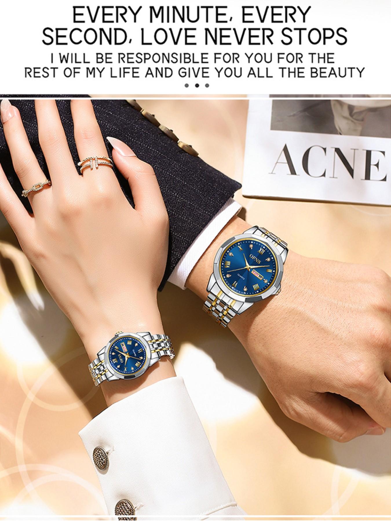 OFNS Men's Alloy Watch, Waterproof Business Style, Elegant Quartz Analog Watch, Dial, Rhinestone Design, All Seasons