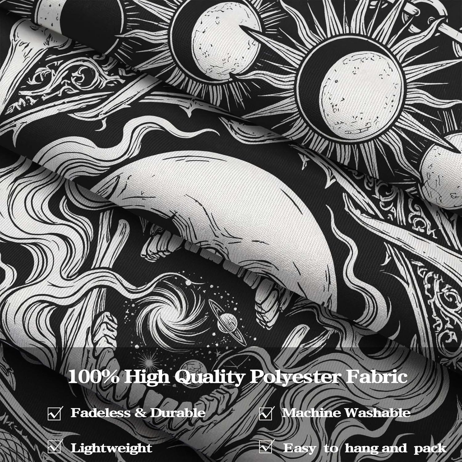 A Gothic mysterious skull tapestry, black and white moon snake wall tapestry, bedroom, dormitory, living room decoration