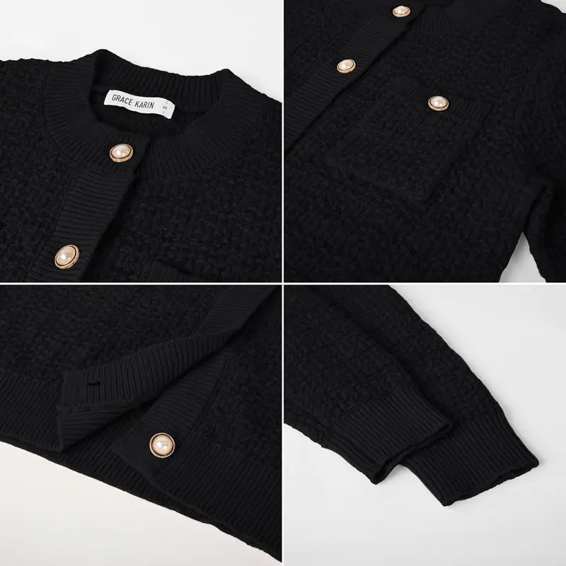 【GRACE KARIN】Classical Women's Thick Fabric Open-Front Button-Down Long-Sleeve Textured Knit Cardigan with Pockets, Crew Neck Women's Clothing Knitwear for Work Party 【GRACE KARIN】Classical Women's Thick Fabric Open-Front Button-Down Long-Sleeve Textured Knit Cardigan with Pockets, Crew Neck Women's Clothing Knitwear for Work Party